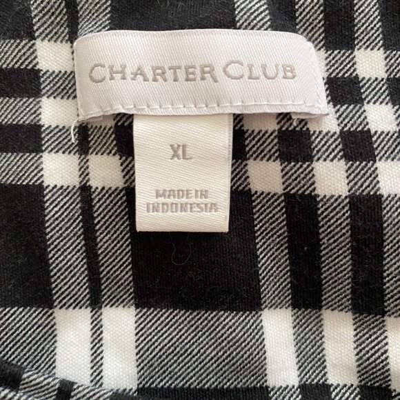 100% Supima Cotton XL Charter Club Women's Black and White Plaid Long Sleeve - Picture 3 of 4